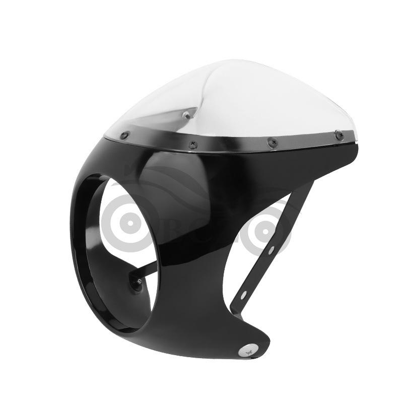 Harley Universal Retro Motorcycle Headlight Fairing Windshield Pig Head Cover Gloss Black