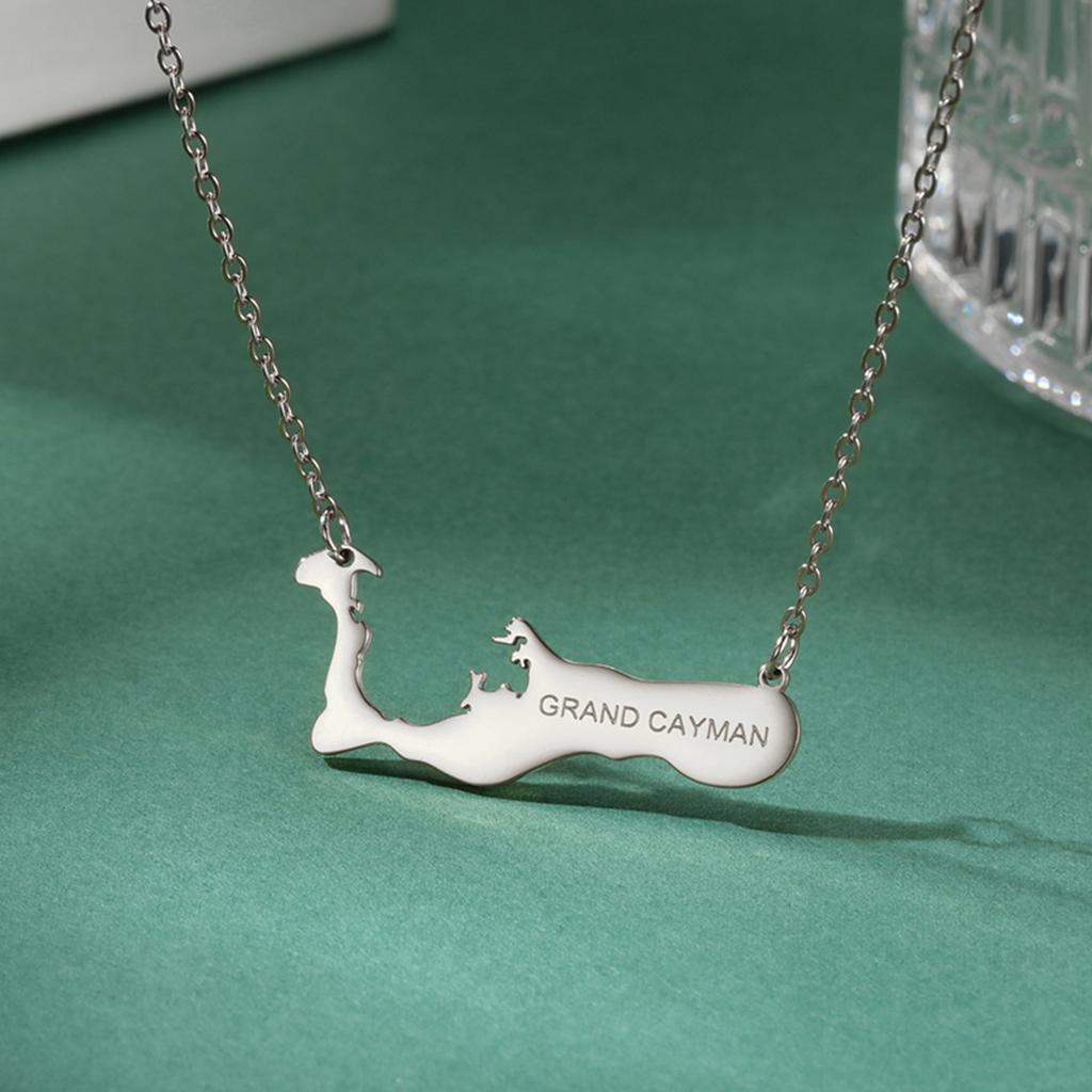  Britain Cayman Islands Map Necklaces Stainless Steel Fashion Grand Cayman Letter Pendant Chain Ethnic Party Jewelry Gift