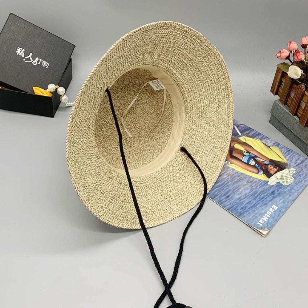 Foldable Women's Straw Hat Summer Visor Cap Retro Straw Bucket Hat  Men Women