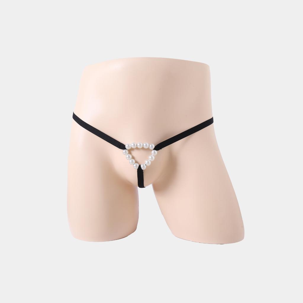 Men's thong underwear, bead chain, ring, pearl temptation, hollowed-out perspective underwear