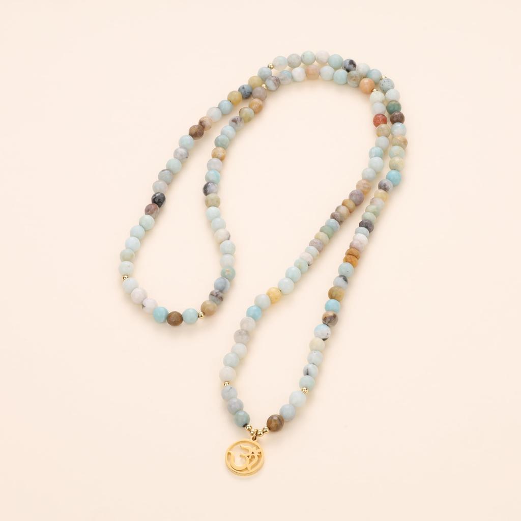 Great Mantra 108 Cut Good Luck Power Stone Prayer Prayer and [KOAI] Six-Character - Oon, Beads, Multicolored, Colorful, Amazonite, Amulet, Bracelet,
