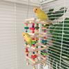 Colorful Wooden Parrot Chew Toys Bite Resistant Hanging Bird Cage Standing with Bells Multi Layer Parrot Swing Toy Cage Stand