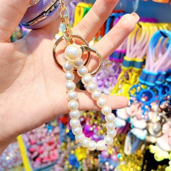 Women Folding Mirror Keychain Portable Make-up Mirror Pendant Rhinestones Faux Pearl Double-Sided Mirror