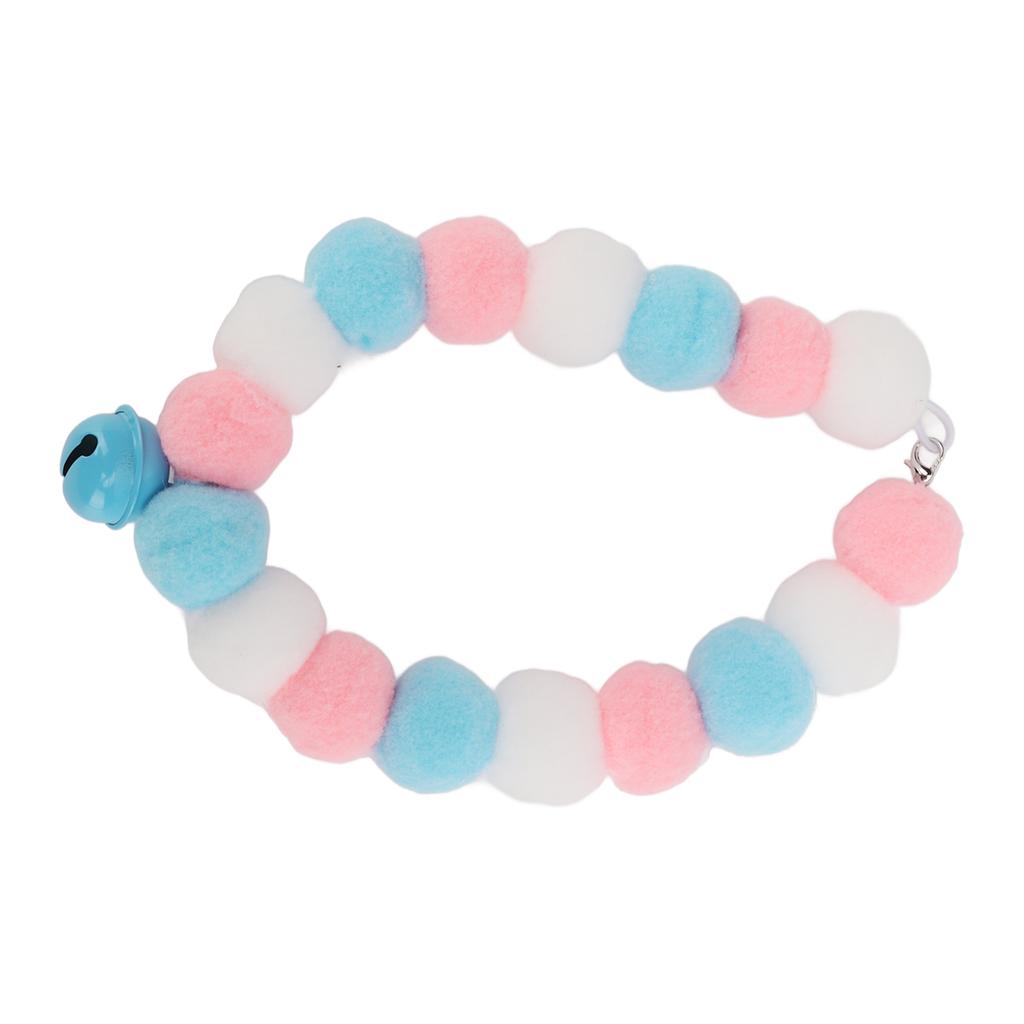 Pet Collar Soft Lightweight Plush Balls Cute Dog Cat Collar with Bell for Party DailyBlue 29cm