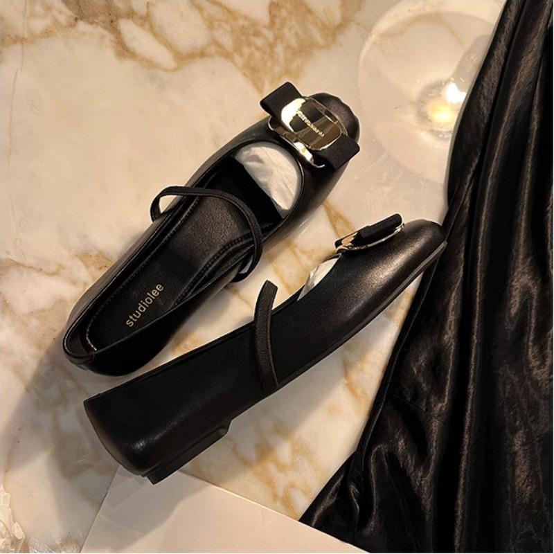 

Ballet One-line Round-toed Grandma Single Shoes with A Shallow Opening 40 чорний