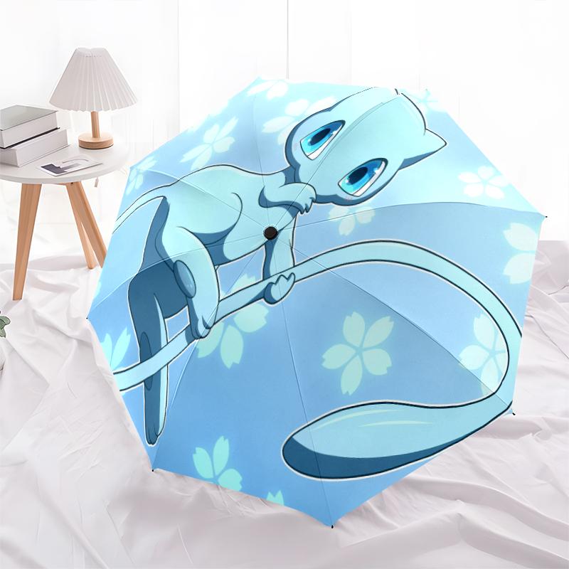 Mew Cartoon pattern, automatic folding umbrella, portable and foldable design, 8 ribs, a Christmas or birthday gift.