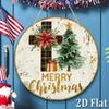 Vintage Christmas Buffalo Cross Metal Sign Red Poinsettia Golden Tree Wall Art