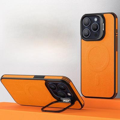 Wzór Skórzany Niewidoczny Uchwyt Etui na Telefon Komórkowy Apple 15 Magnetyczne Mocowanie IPhone 14 Pełne Pokrycie 13 Etui Ochronne Odporne na Upadki