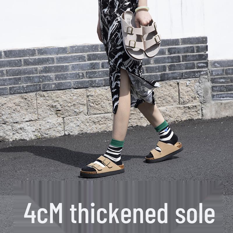 Maibulun Unisex Kork Anti-Rutsch Hausschuhe - Mattes Leder, Einzelner Riemen, Trendige Sommer Strand- & Hauskleidung