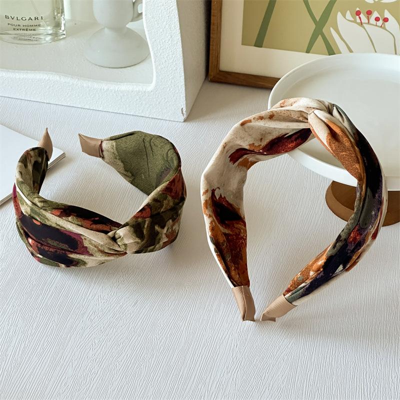 Fashion Designer Wide Hair Hoop Tie Hairband for Women Girls Vintage Print Flower Cross Turban Headband Bohemia Hair Accessories