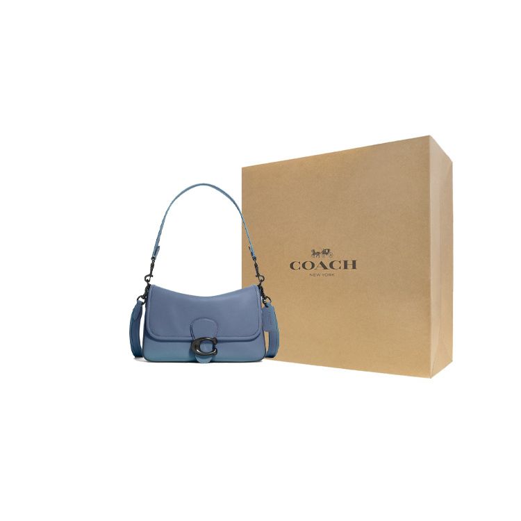 Coach Tabby 26 Flap Rhinestone C Logo Buckle Leather Shoulder Bag Women Shoulder Bag Washed-Denim C4823-V5D61