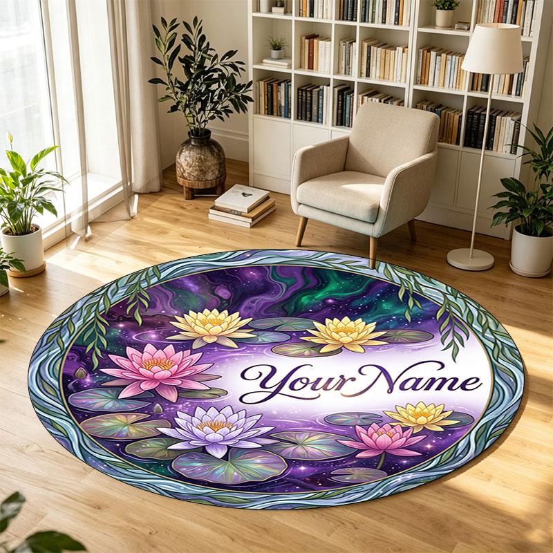 Fiori floreali (990) Tappeto Circolare in Velluto di Cristallo Personalizzabile con Nome e Testo Tappeto Morbido Rotondo per Pavimento per Decorazione Soggiorno Camera da Letto