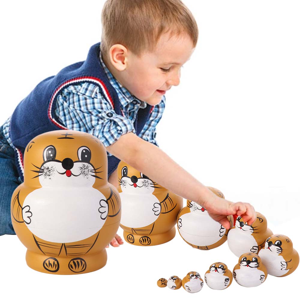Wooden Animal Tiger Stacking Toy Animals Pattern Matryoshka Doll Toys Gift for Boy