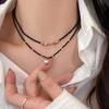 Personality Charm  Black Stone Beaded Heart Pendant Necklace For Women Retro Geometric Block Collar Jewelry Accessories