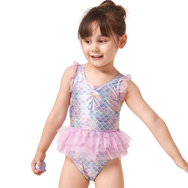 Yizhi Girls  One-Piece Skirt Swimsuit with Fish Scale Print 130