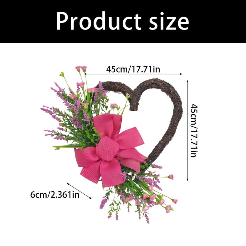 Heart Shaped Artificial Rose Wreath Valentine's Decoration Spring Wreath for Front Door Wall Window Wedding Anniversary