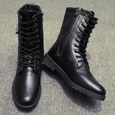 Pánské vysoké boty Motorkářské boty Kovový boční zip Kožené boty Plyšové teplé zimní boty pro muže Neformální Business Botas