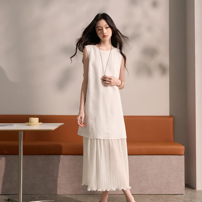 Sancai Autumn Faux Two-Piece Sleeveless Maxi Dress