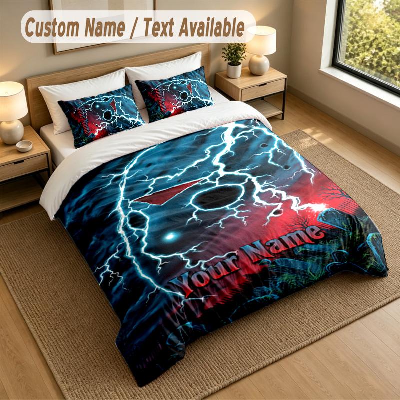 3Pcs Bedding Set Custom Name Text, 1 Sheet 2 Pillowcases Home Bed DecorFriday the 13th Jason Voorhees