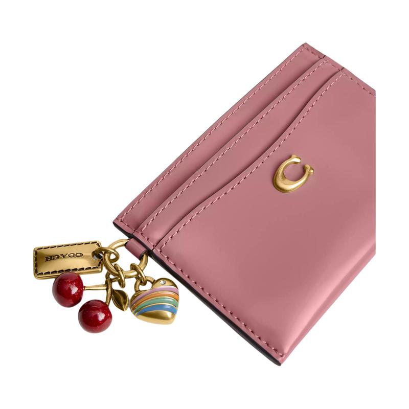 Coach Essential Ogo Metal Leather Card Holder Mini Women's Rose Rose Color