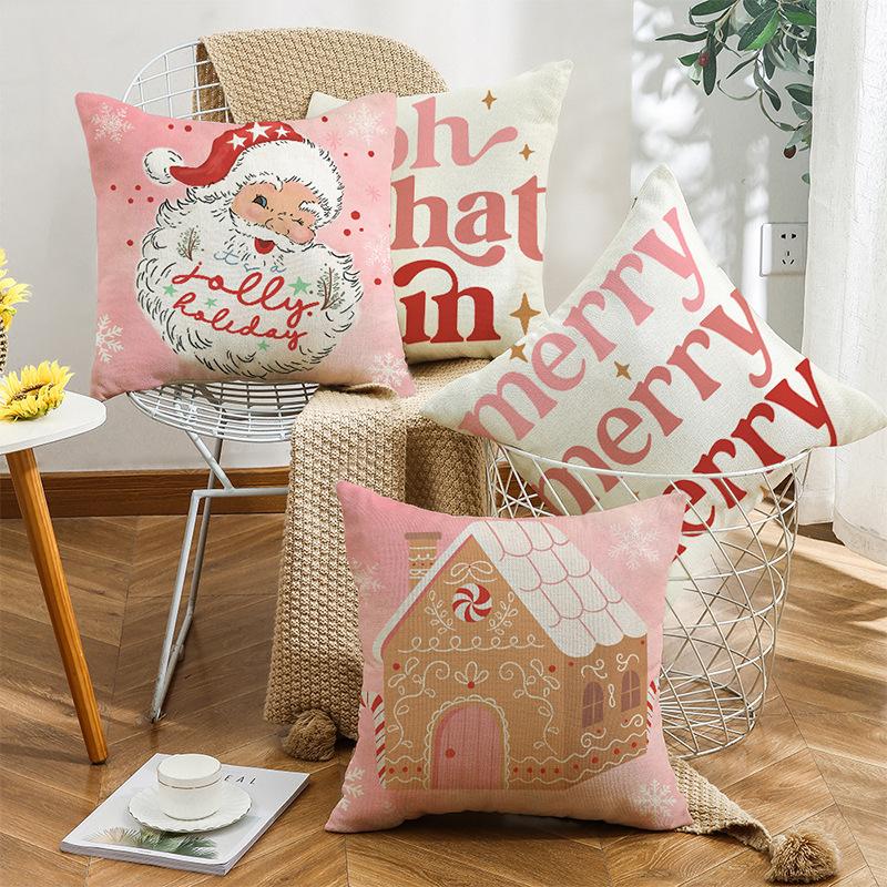 Autumn Letter Santa Claus Pillow Cover Linen Printed Pillow Cushion Cover Home Cushion Cover