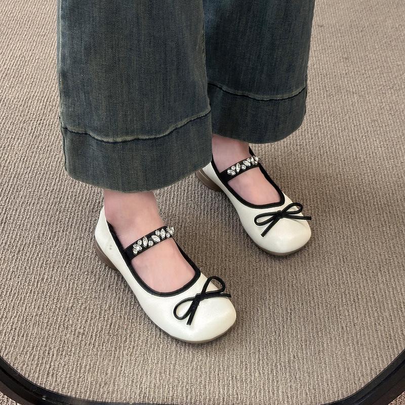 

Fashion single shoes flat women s bow rhinestone ballet shallow mouth Mary Jane women s shoes 40 срібний