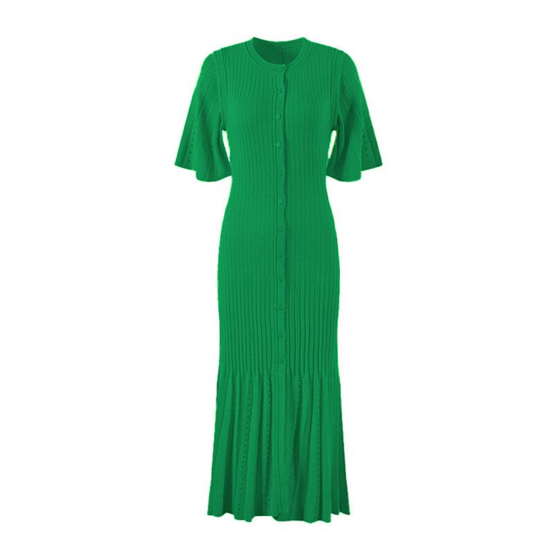 European American Women s Short Sleeve Button Knit Dress - Summer 2026 New French Long Dress Extra Large