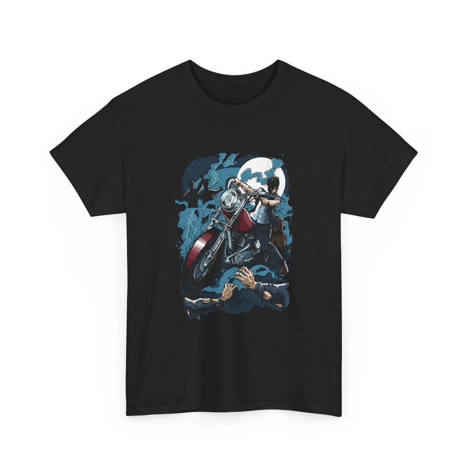 Biker Motorcycle Tee | Moon Rider, Night Ride Graphic, Moonlight Zombies T-Shirt L