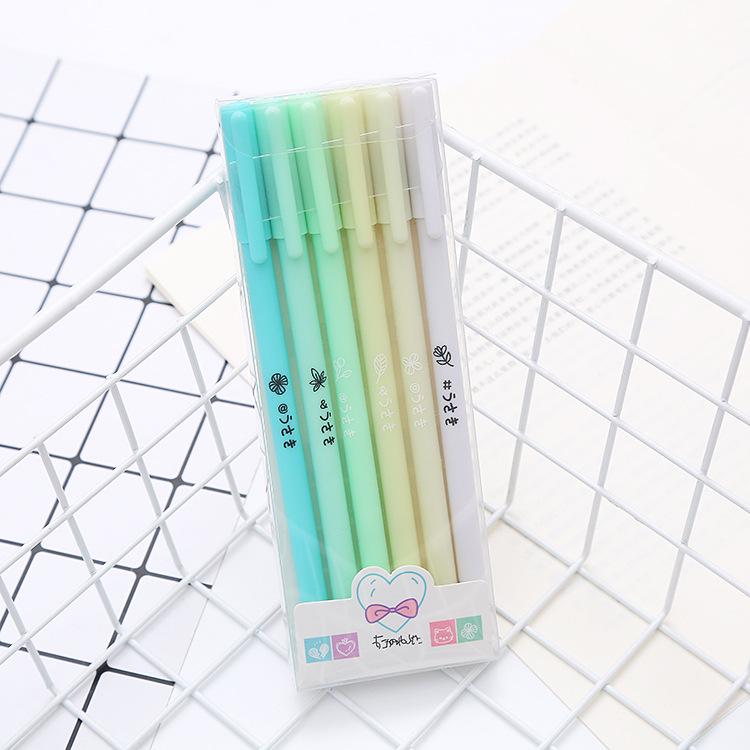 Morandi Color Neutral Pen Set - 6pcs, Black Ink, Ideal for Students & Office, Water-Based Signature Pens