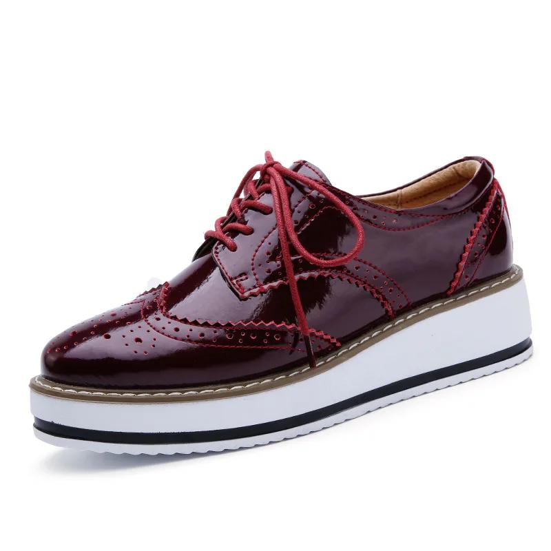 Fashion Women Platform Flats Leather Lace Up Classic Bullock Footwear Female 2025 Spring Autumn Oxford Shoes Plus Size 43 Zapatos Mujer