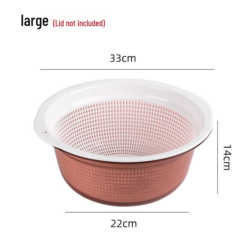 Large Kitchen Double-Layer Drain Basket with Lid for Fruit & Vegetable Washing and Storage
