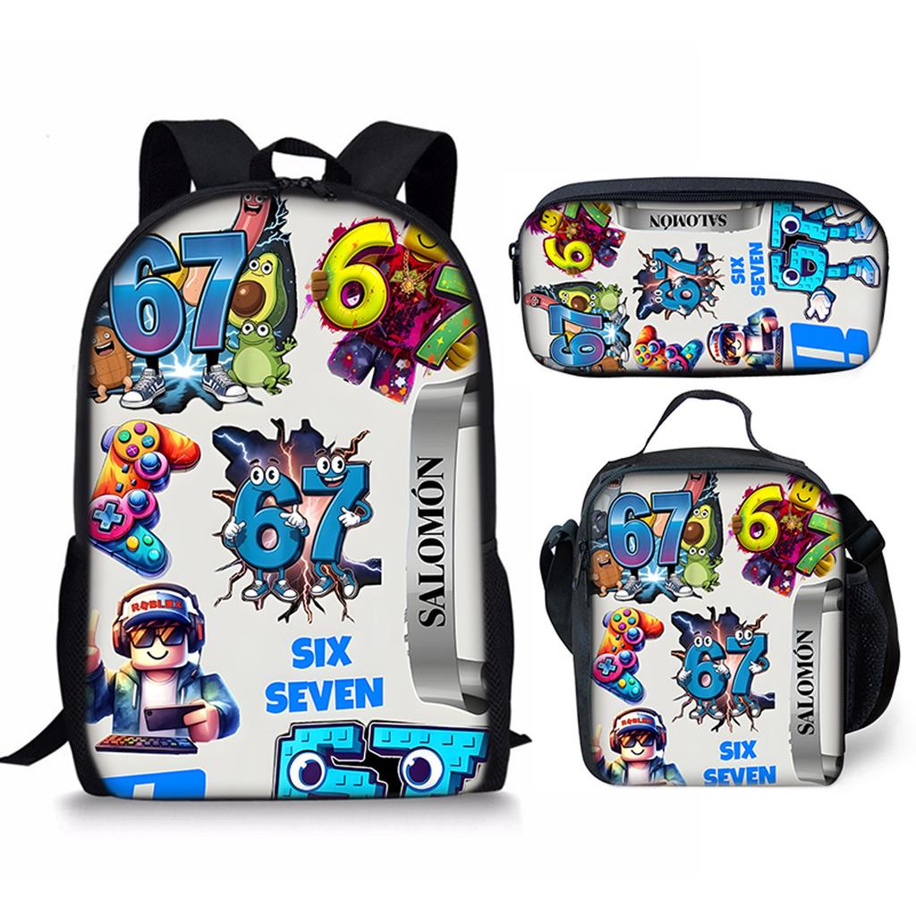 Hip Hop Popular Funny 67 Six Seven 3D Print 3pcs/Set Pupil School Bags Laptop Daypack Backpack Crossbody Lunch Bag Pencil Case