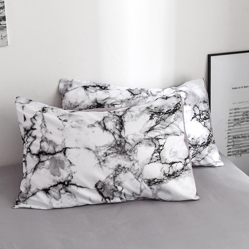 Marble Pattern Solid Color Bedding Set - Duvet Cover & Bedsheet, 3 or 4 Pieces