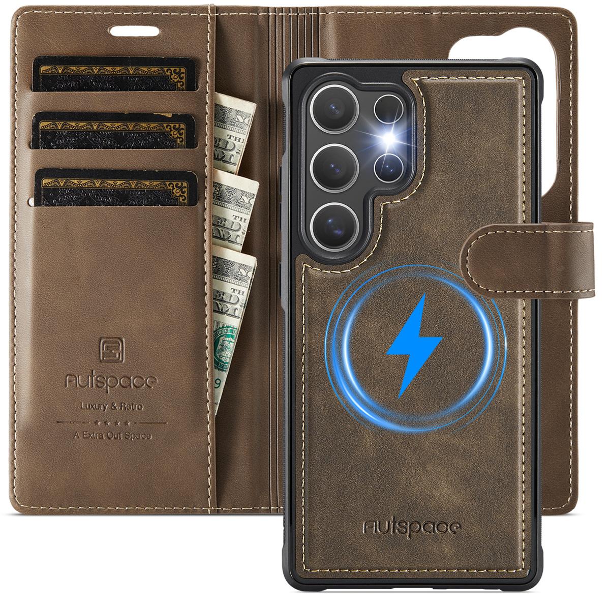 

2-in-1 Magnetic Detachable Wallet Case for Samsung Galaxy S24/S24 Plus/S24 Ultra - PU Leather, Card Slots, Wireless Charging, 360° Protection Samsung Galaxy S24 Ultra