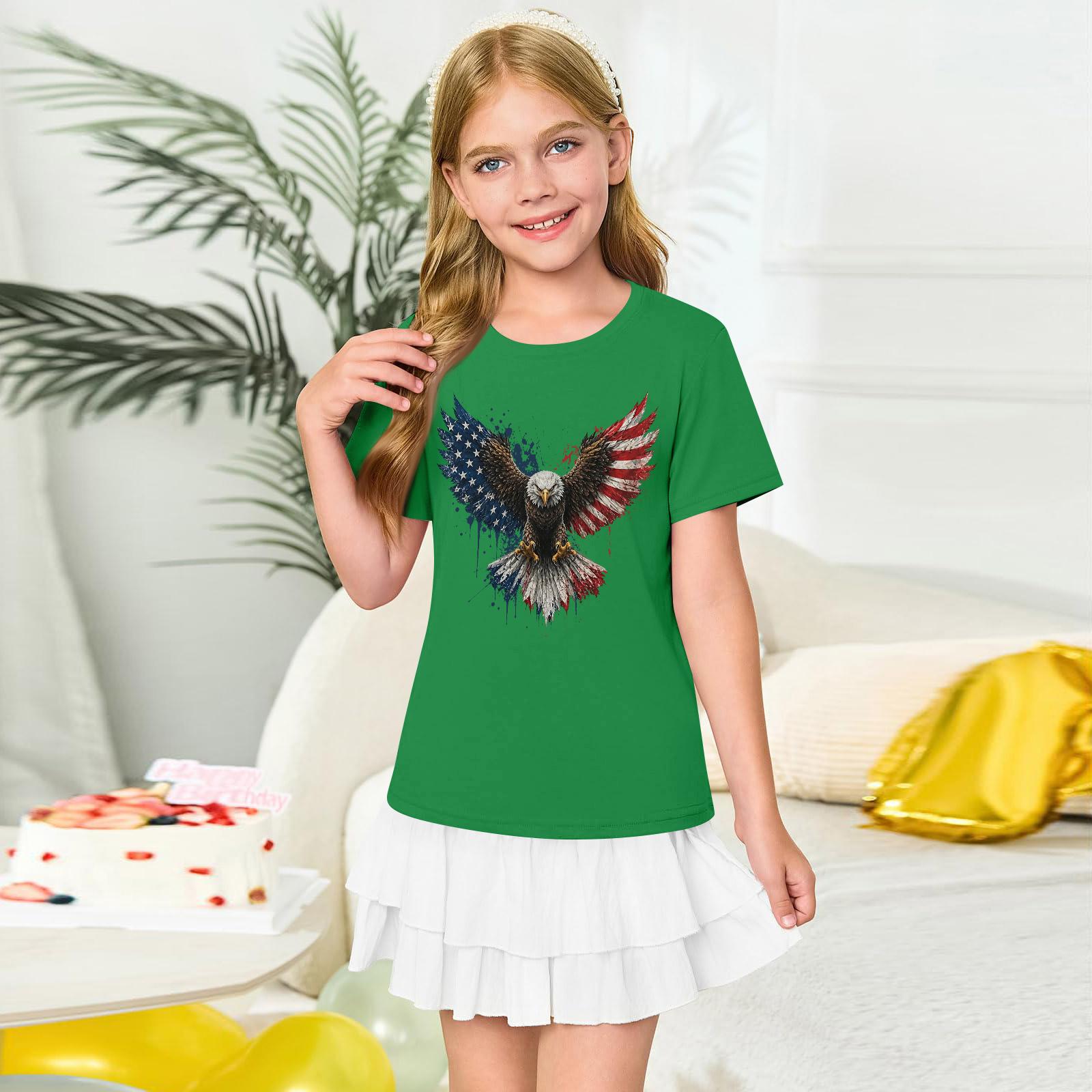 

Girls Round Neck Short Sleeve Printed Casual Short Sleeve 120 зелений