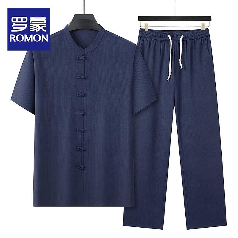 ROMON Men s Short Sleeve Chinese Style Tang Suit Set 40/170