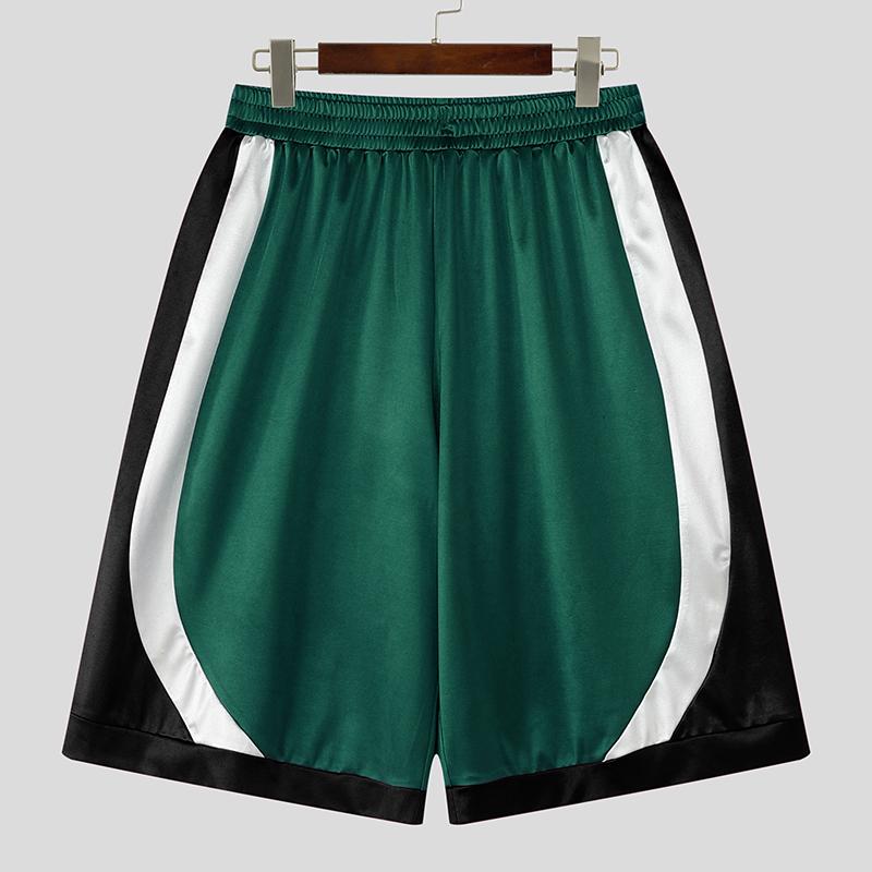 

INCERUN Men Elastic Waist Stitching Casual Sports Wide Legs Capri Pants S