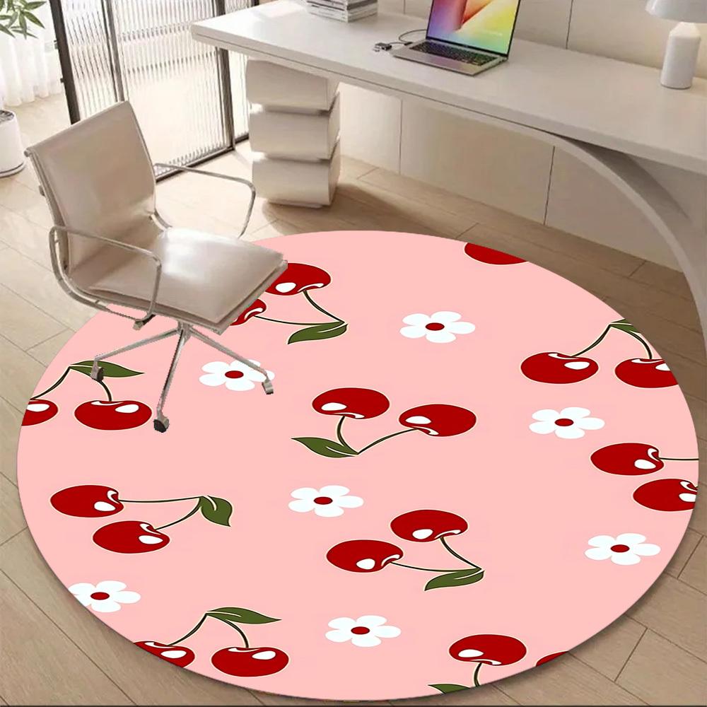 1pc Pink Cherries Office Round Area Rug, Under Office Chairs Bedroom Living Room Home Decor, Room Deco