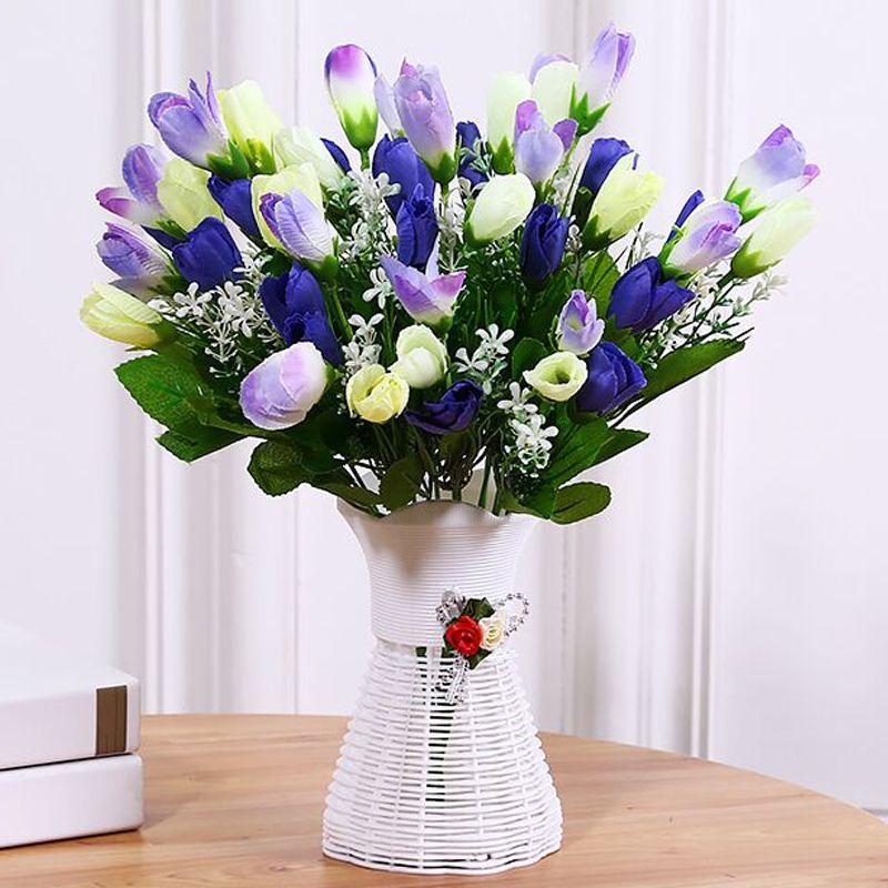 

Tulip rose fake flower simulation bouquet decoration room decoration indoor plastic flower potted plant living room ornament