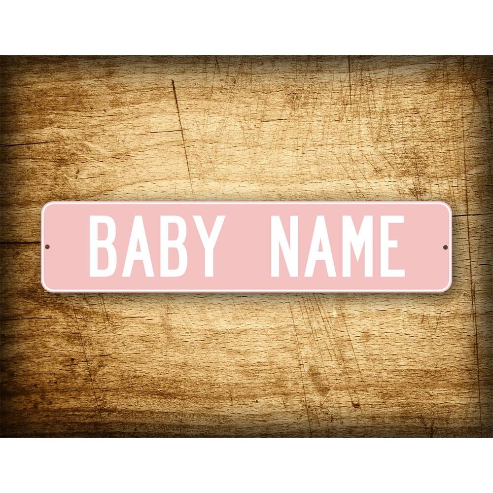 Custom Metal Tin Sign 4x16 Inch Baby Pink, Personalized Street Sign Custom Text, Novelty Wall Decor for Kids Nursery Room Home