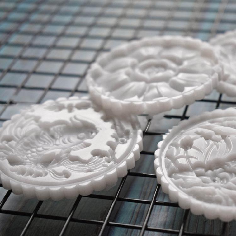 Chinese Traditional Mid-Autumn Mooncake Mold Set 4Pcs Different Round  Flower Patterns for Mooncake Biscuit Stamping