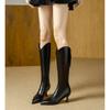 High-heeled Boots Boots Women's 2025 New Pointed-toed Thin-heeled Brown Boots V-mouth But Knee-high Knight Boots