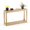140 cm Lange, Gebogen Bijzettafel met Opbergruimte, een Tafel met Twee Opbergniveaus, Ideaal voor de Entree, de Hal en de Foyer. Natuurlijke Houtkleur
