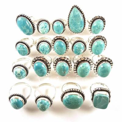 10 Stück Larimar Edelstein 925 Sterling Silber vergoldet Großhandel Lot Ringe JOR-R194