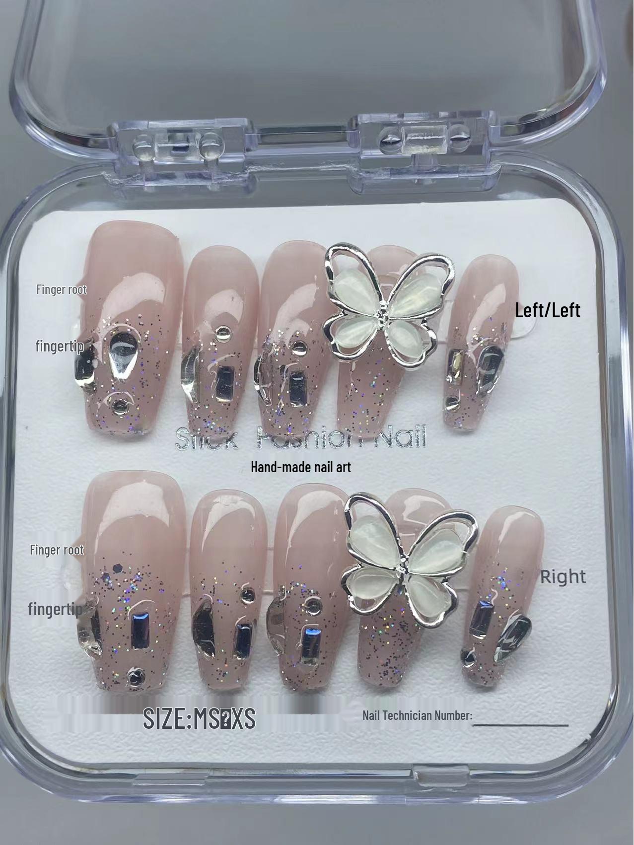 

Glitter Rhinestone Bow Medium-Long Press-On Nails - Y2K Style Small (S)