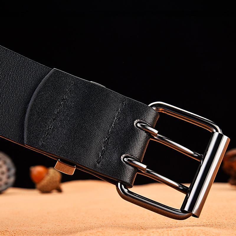 Belt Men'S Pu Leather Double Pin Buckle Belt Men'S Metal Belt Men'S Belt