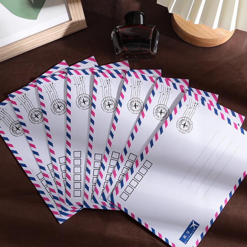 Kraft Paper Retro European Style Airmail Envelope & Stationery Set with Postcards and Greeting Cards In White