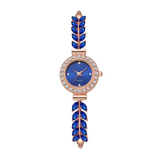 Women Rhinestone Leaf Watch Round Dial Ladies Casual Formal Dress Quartz Bracelet Wristwatch Fashion Jewelry Accessory