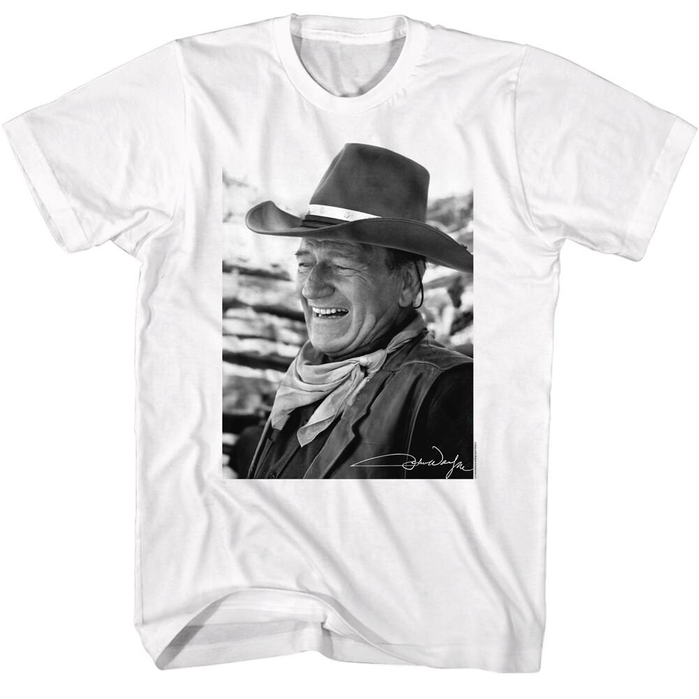 John Wayne American Movie Legend Signed Laughing Bust Photo Men T Shirt XXXL