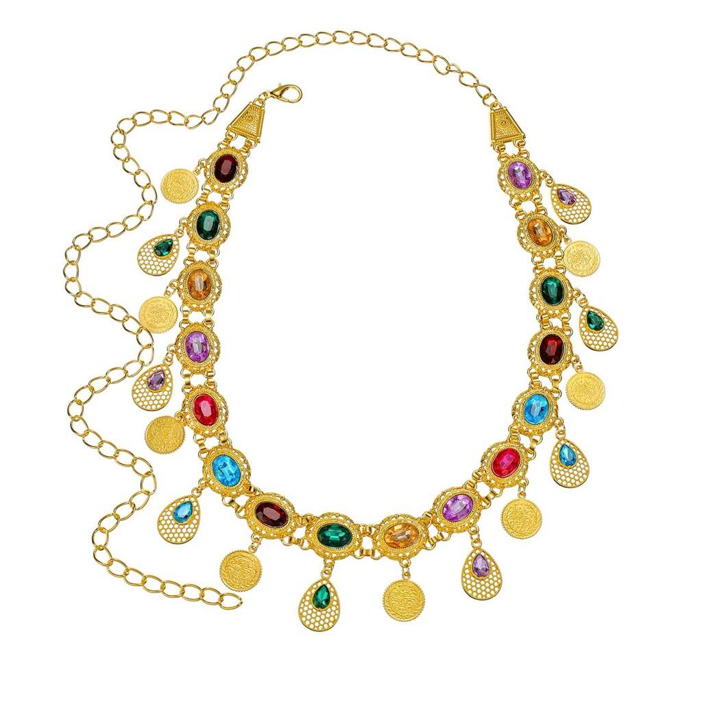 

Золотые арабские украшения для женщин, сплав, акриловый камень, поясная цепочка с полым дизайном